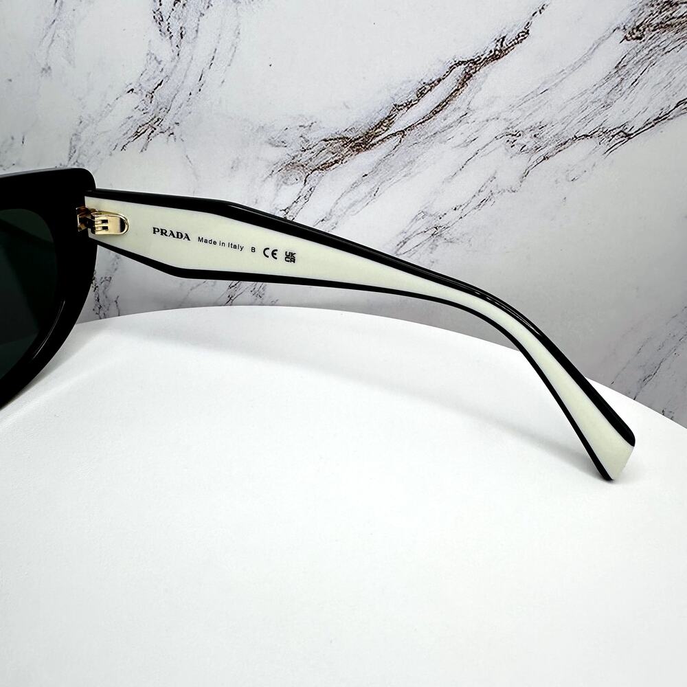 New PRADA Sunglasses Black White Talc Gold Symbole Oval Cat Eye Womens - Picture 10 of 16